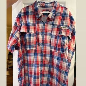 Magellan Outdoors Men’s Red, Blue & White Plaid Short-Sleeve Button-Down Shirt